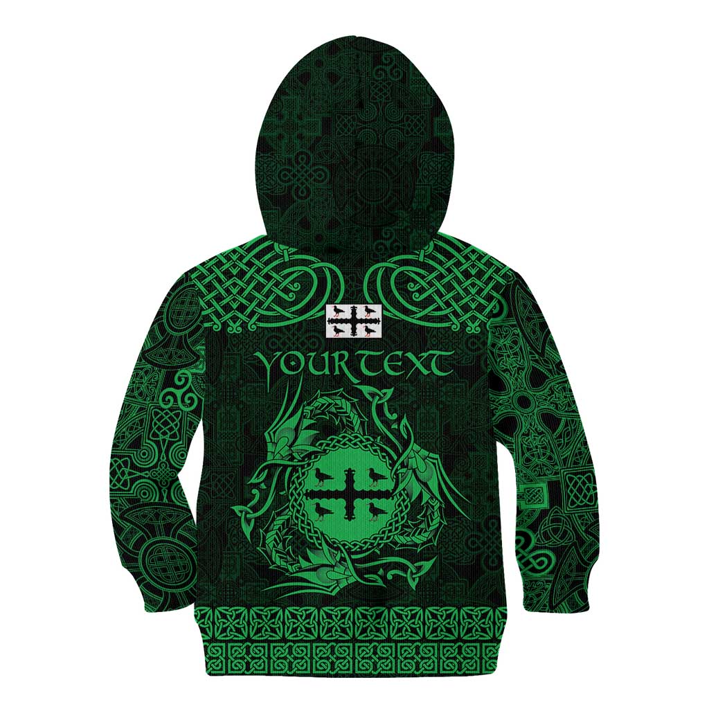 Personalized Flintshire Sir y Fflint Kid Hoodie Green Four Choughs Celtic-inspired - Wonder Print Shop