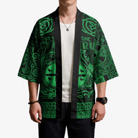 Personalized Flintshire Sir y Fflint Kimono Green Four Choughs Celtic-inspired - Wonder Print Shop