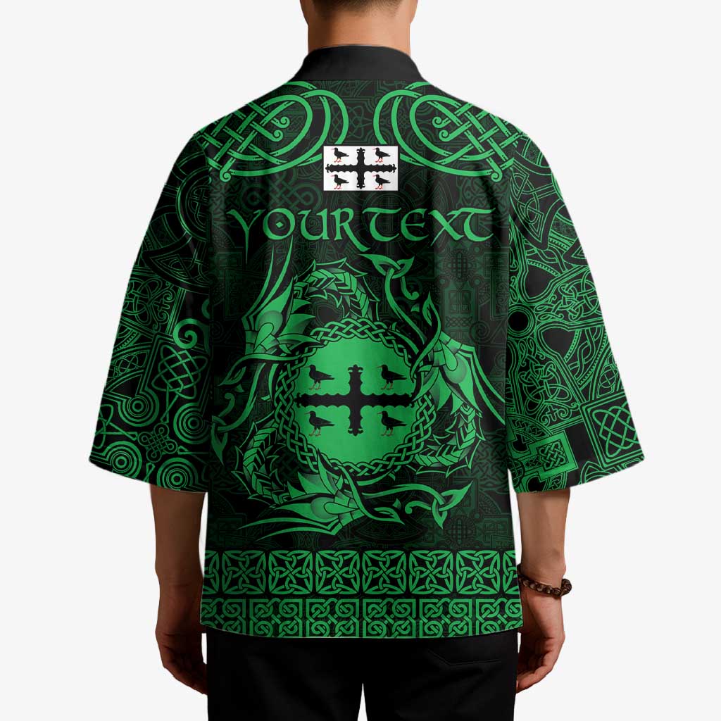 Personalized Flintshire Sir y Fflint Kimono Green Four Choughs Celtic-inspired - Wonder Print Shop