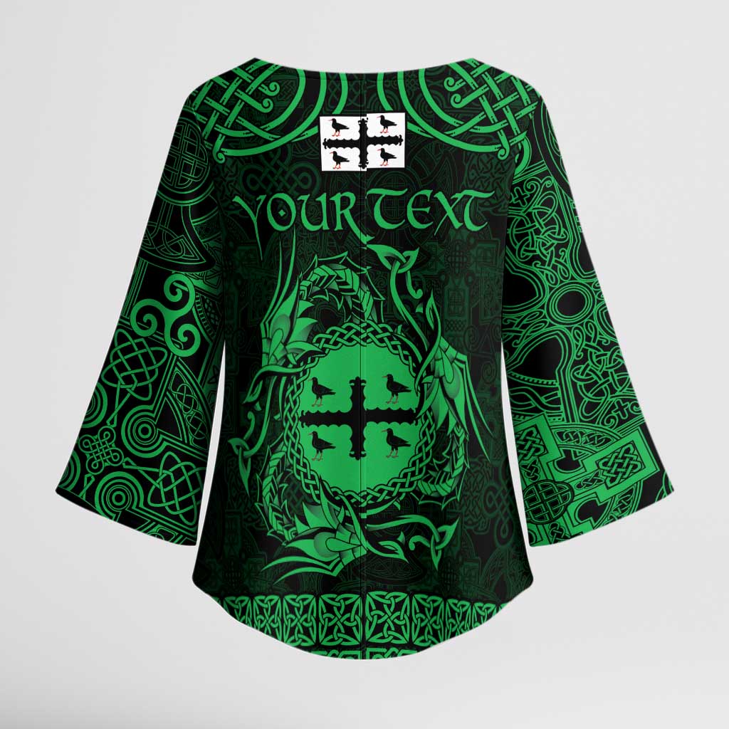 Personalized Flintshire Sir y Fflint Kimono Sleeve Blouse Green Four Choughs Celtic-inspired - Wonder Print Shop