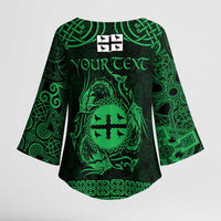 Personalized Flintshire Sir y Fflint Kimono Sleeve Blouse Green Four Choughs Celtic-inspired - Wonder Print Shop