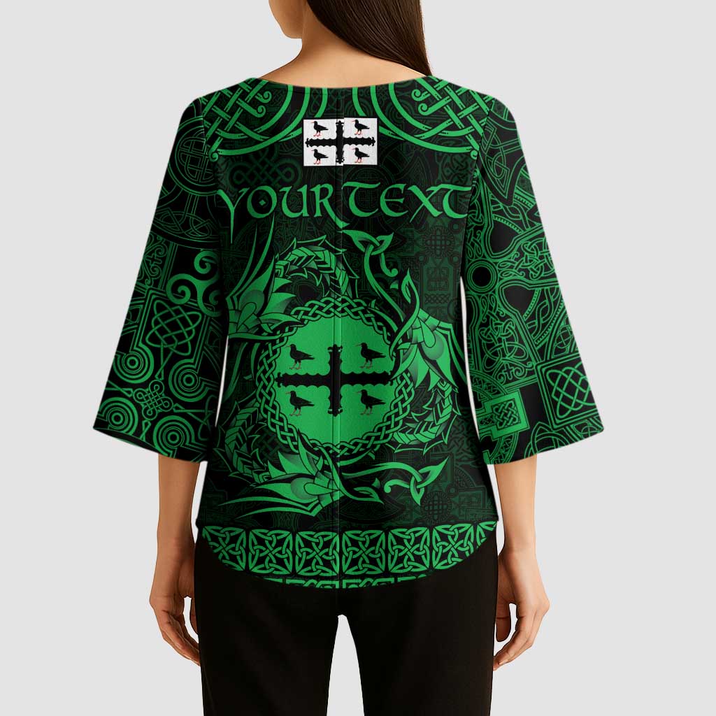 Personalized Flintshire Sir y Fflint Kimono Sleeve Blouse Green Four Choughs Celtic-inspired - Wonder Print Shop