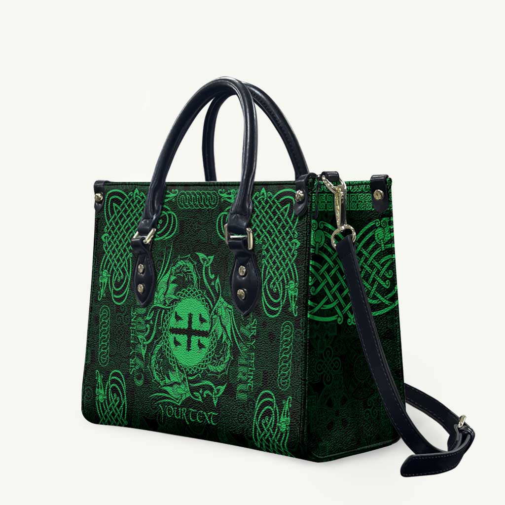 Personalized Flintshire Sir y Fflint Leather Bag Green Four Choughs Celtic-inspired - Wonder Print Shop