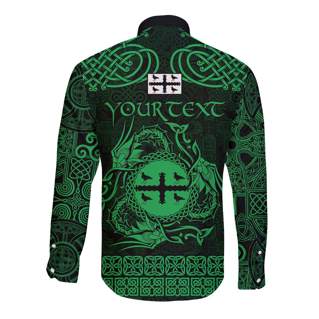 Personalized Flintshire Sir y Fflint Long Sleeve Button Shirt Green Four Choughs Celtic-inspired - Wonder Print Shop