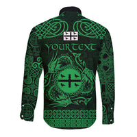 Personalized Flintshire Sir y Fflint Long Sleeve Button Shirt Green Four Choughs Celtic-inspired - Wonder Print Shop