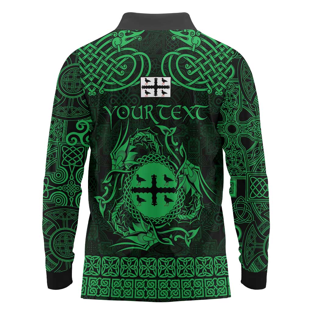 Personalized Flintshire Sir y Fflint Long Sleeve Polo Shirt Green Four Choughs Celtic-inspired - Wonder Print Shop
