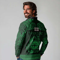 Personalized Flintshire Sir y Fflint Long Sleeve Polo Shirt Green Four Choughs Celtic-inspired - Wonder Print Shop