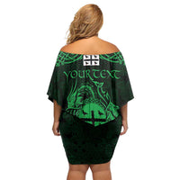 Personalized Flintshire Sir y Fflint Off Shoulder Short Dress Green Four Choughs Celtic-inspired - Wonder Print Shop