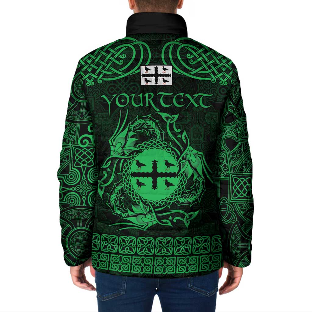 Personalized Flintshire Sir y Fflint Padded Jacket Green Four Choughs Celtic-inspired - Wonder Print Shop