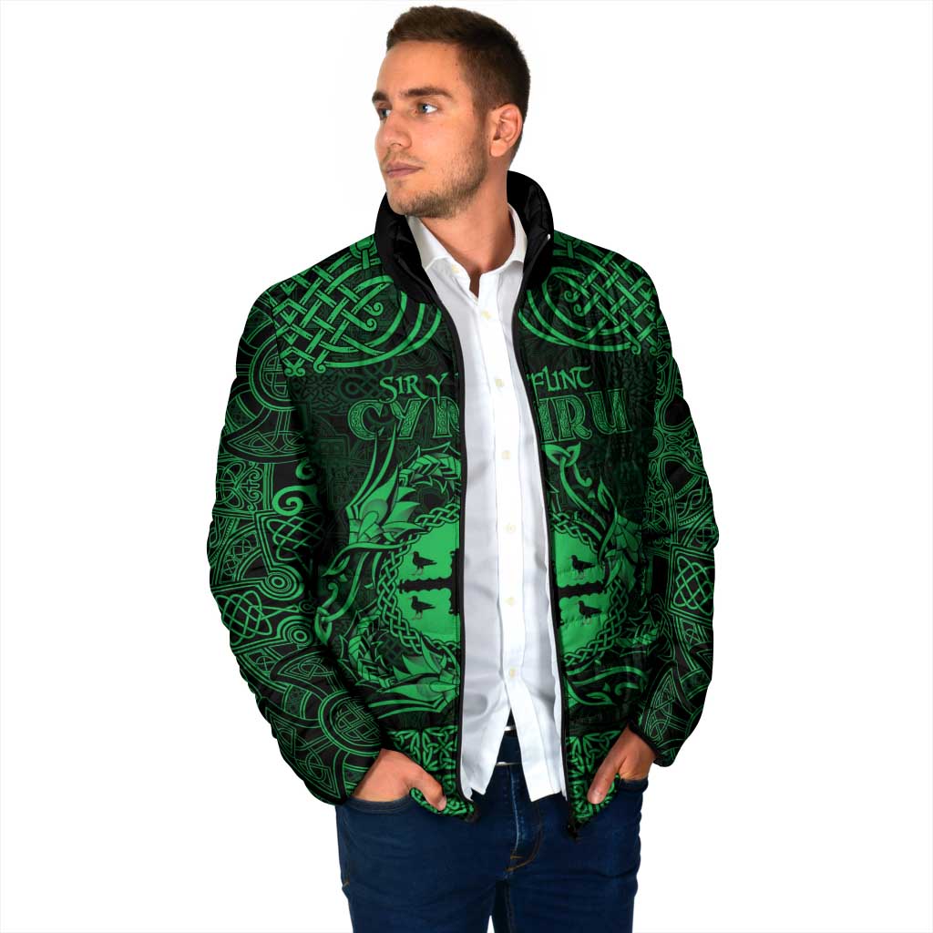 Personalized Flintshire Sir y Fflint Padded Jacket Green Four Choughs Celtic-inspired - Wonder Print Shop