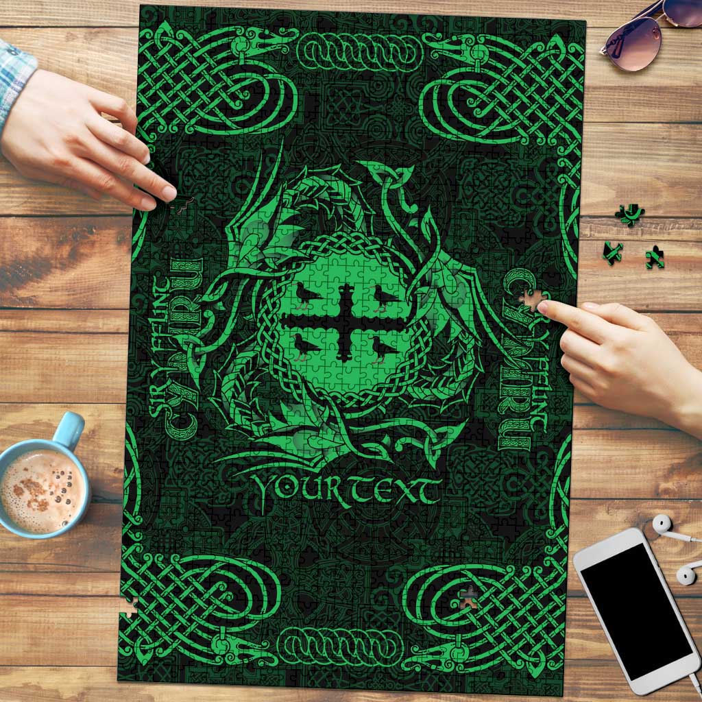 Personalized Flintshire Sir y Fflint Puzzle Green Four Choughs Celtic-inspired - Wonder Print Shop