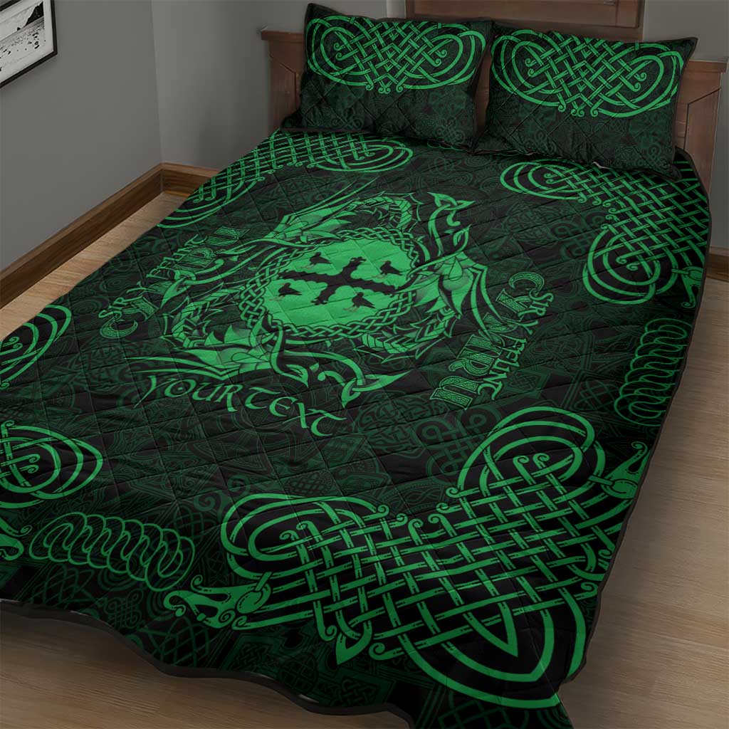 Personalized Flintshire Sir y Fflint Quilt Bed Set Green Four Choughs Celtic-inspired - Wonder Print Shop