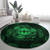 Personalized Flintshire Sir y Fflint Round Carpet Green Four Choughs Celtic-inspired - Wonder Print Shop