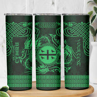 Personalized Flintshire Sir y Fflint Skinny Tumbler Green Four Choughs Celtic-inspired - Wonder Print Shop