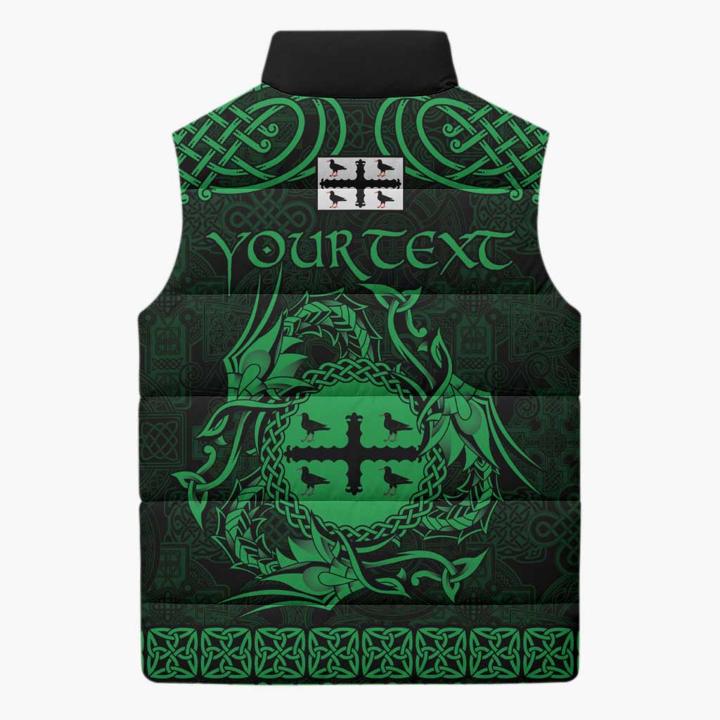 Personalized Flintshire Sir y Fflint Sleeveless Puffer Jacket Green Four Choughs Celtic-inspired - Wonder Print Shop