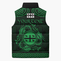 Personalized Flintshire Sir y Fflint Sleeveless Puffer Jacket Green Four Choughs Celtic-inspired - Wonder Print Shop