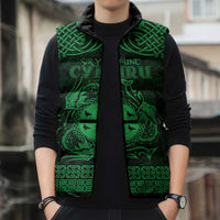 Personalized Flintshire Sir y Fflint Sleeveless Puffer Jacket Green Four Choughs Celtic-inspired - Wonder Print Shop