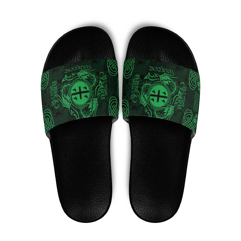Personalized Flintshire Sir y Fflint Slide Sandals Green Four Choughs Celtic-inspired - Wonder Print Shop