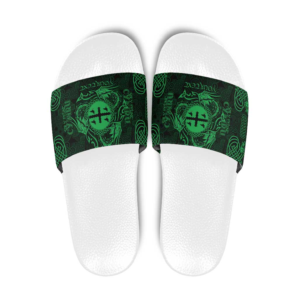 Personalized Flintshire Sir y Fflint Slide Sandals Green Four Choughs Celtic-inspired - Wonder Print Shop