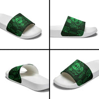 Personalized Flintshire Sir y Fflint Slide Sandals Green Four Choughs Celtic-inspired - Wonder Print Shop