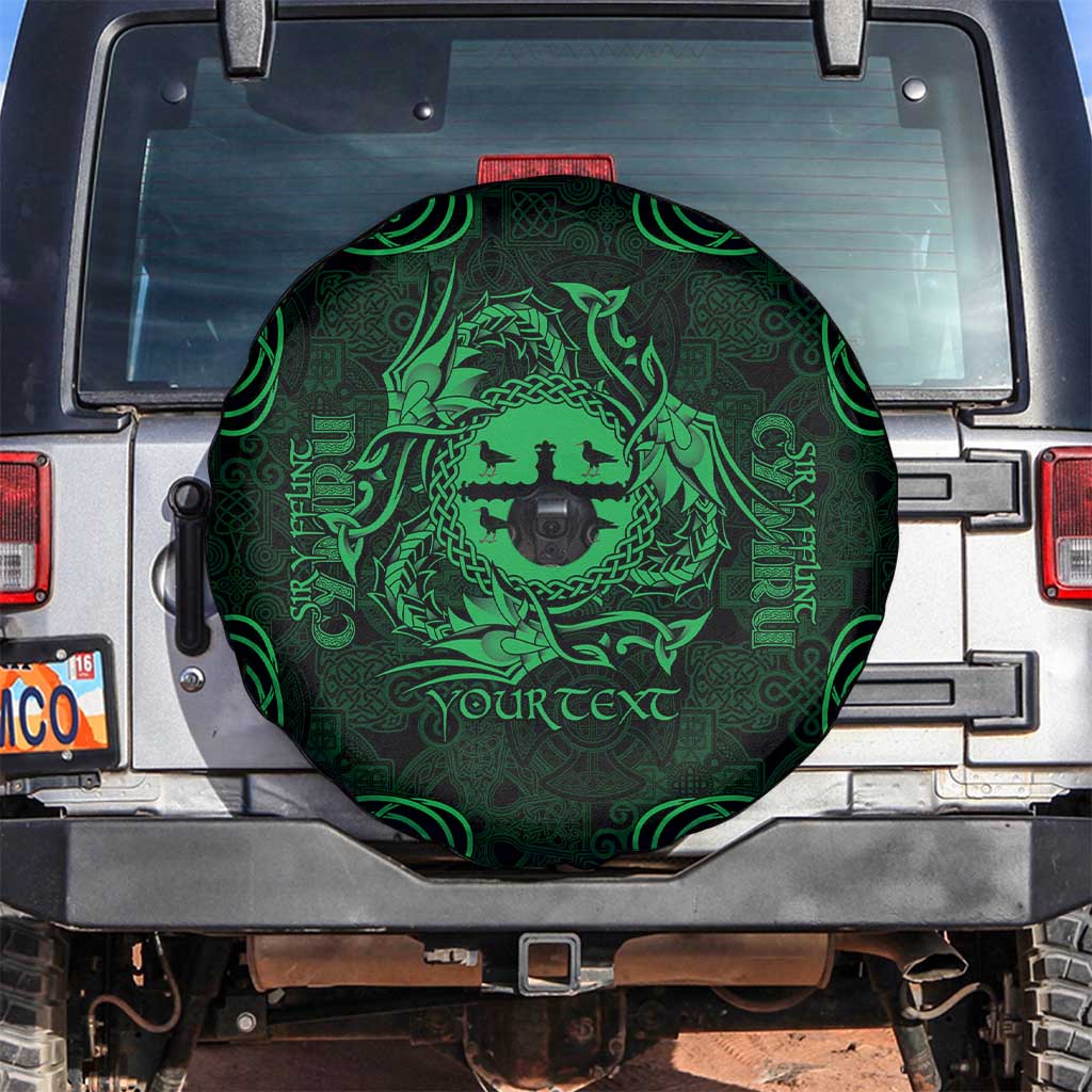 Personalized Flintshire Sir y Fflint Spare Tire Cover Green Four Choughs Celtic-inspired - Wonder Print Shop
