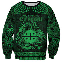Personalized Flintshire Sir y Fflint Sweatshirt Green Four Choughs Celtic-inspired - Wonder Print Shop
