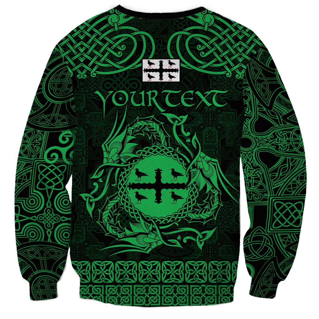 Personalized Flintshire Sir y Fflint Sweatshirt Green Four Choughs Celtic-inspired - Wonder Print Shop