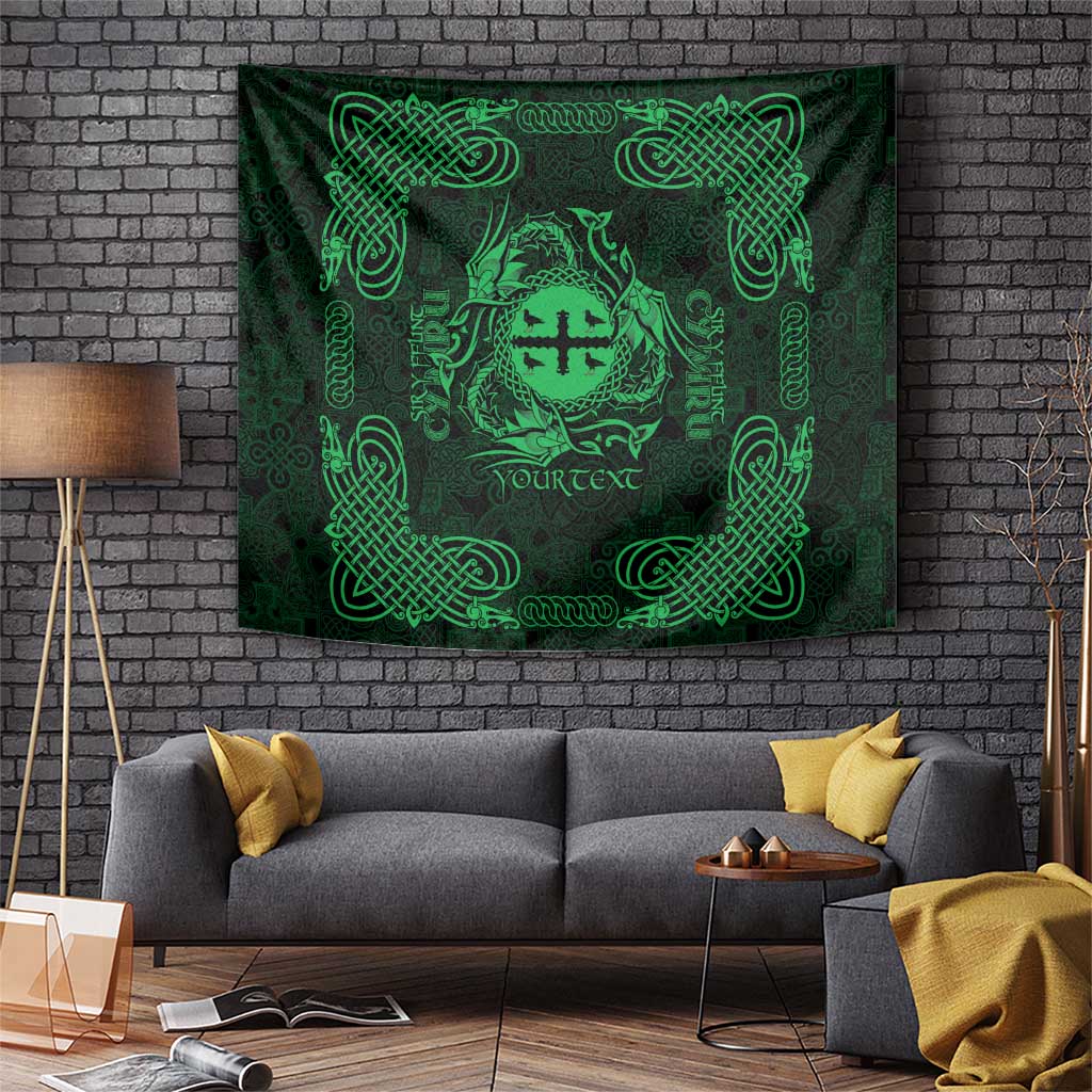 Personalized Flintshire Sir y Fflint Tapestry Green Four Choughs Celtic-inspired - Wonder Print Shop