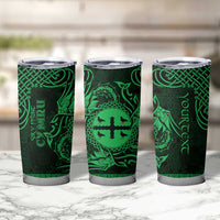 Personalized Flintshire Sir y Fflint Tumbler Cup Green Four Choughs Celtic-inspired - Wonder Print Shop