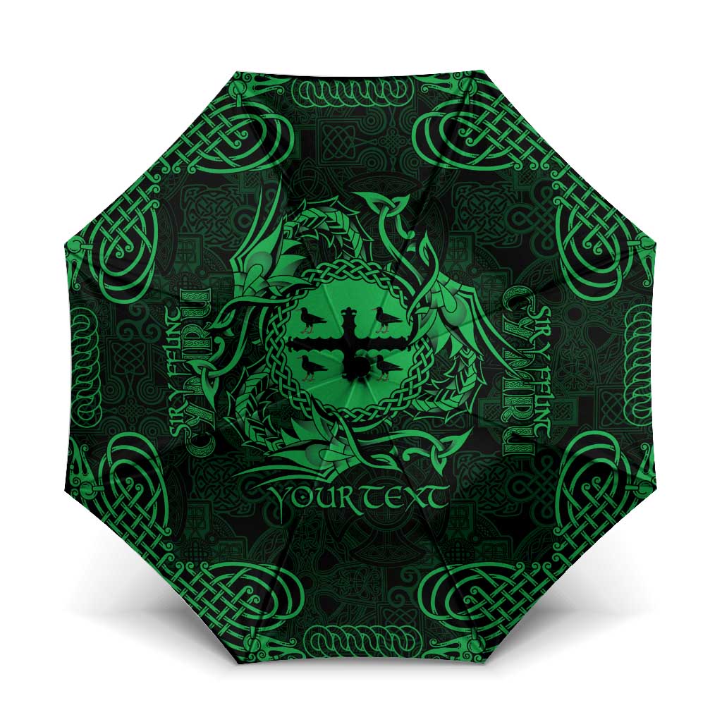 Personalized Flintshire Sir y Fflint Umbrella Green Four Choughs Celtic-inspired - Wonder Print Shop