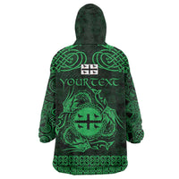 Personalized Flintshire Sir y Fflint Wearable Blanket Hoodie Green Four Choughs Celtic-inspired - Wonder Print Shop