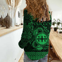 Personalized Flintshire Sir y Fflint Women Casual Shirt Green Four Choughs Celtic-inspired - Wonder Print Shop