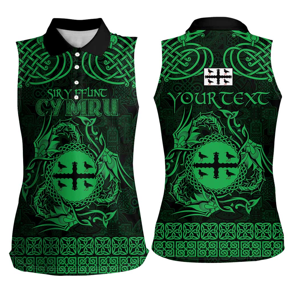 Personalized Flintshire Sir y Fflint Women Sleeveless Polo Shirt Green Four Choughs Celtic-inspired - Wonder Print Shop