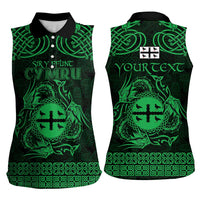 Personalized Flintshire Sir y Fflint Women Sleeveless Polo Shirt Green Four Choughs Celtic-inspired - Wonder Print Shop