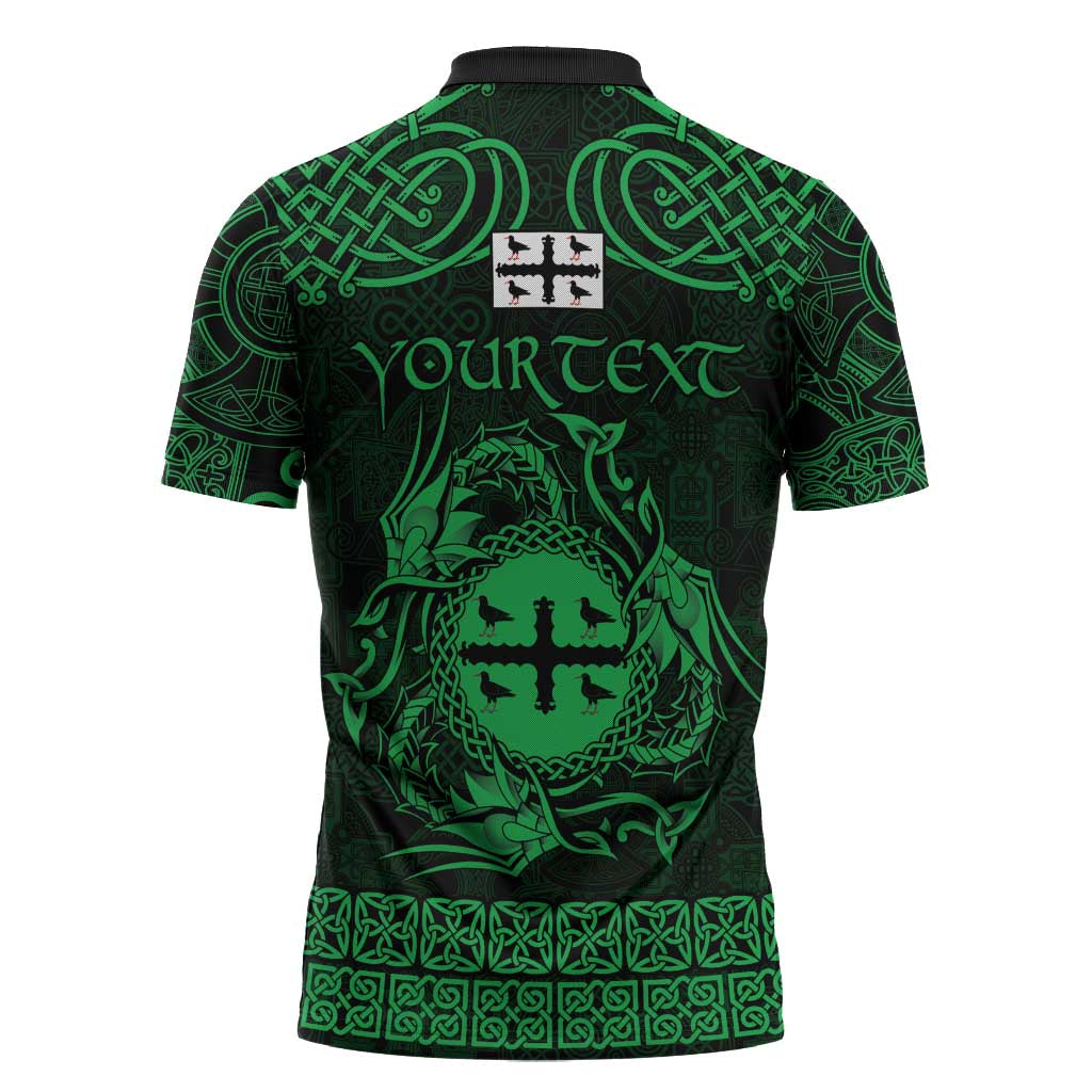 Personalized Flintshire Sir y Fflint Zipper Polo Shirt Green Four Choughs Celtic-inspired - Wonder Print Shop