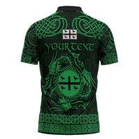 Personalized Flintshire Sir y Fflint Zipper Polo Shirt Green Four Choughs Celtic-inspired - Wonder Print Shop