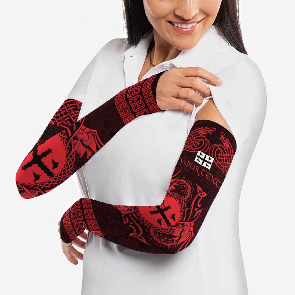 Personalized Flintshire Sir y Fflint Arm Sleeves Red Four Choughs Celtic-inspired - Wonder Print Shop