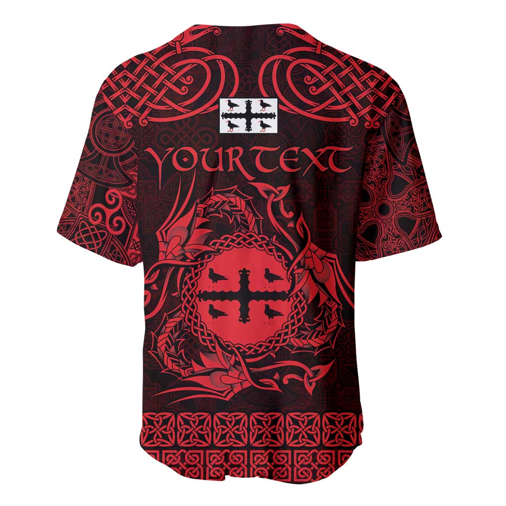 Personalized Flintshire Sir y Fflint Baseball Jersey Red Four Choughs Celtic-inspired - Wonder Print Shop