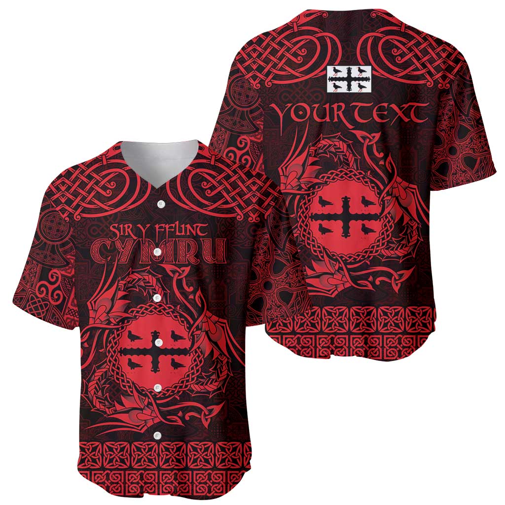 Personalized Flintshire Sir y Fflint Baseball Jersey Red Four Choughs Celtic-inspired - Wonder Print Shop