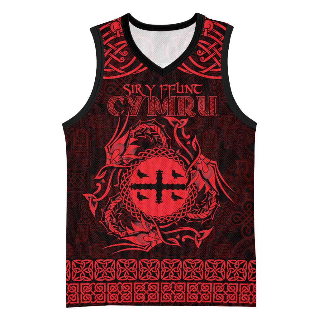 Personalized Flintshire Sir y Fflint Basketball Jersey Red Four Choughs Celtic-inspired - Wonder Print Shop