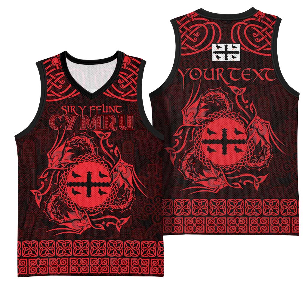 Personalized Flintshire Sir y Fflint Basketball Jersey Red Four Choughs Celtic-inspired - Wonder Print Shop