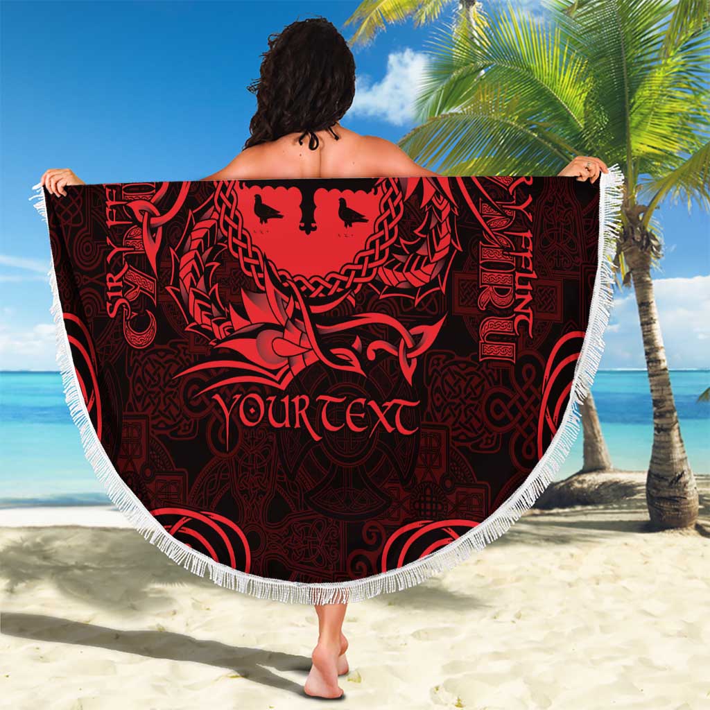 Personalized Flintshire Sir y Fflint Beach Blanket Red Four Choughs Celtic-inspired - Wonder Print Shop