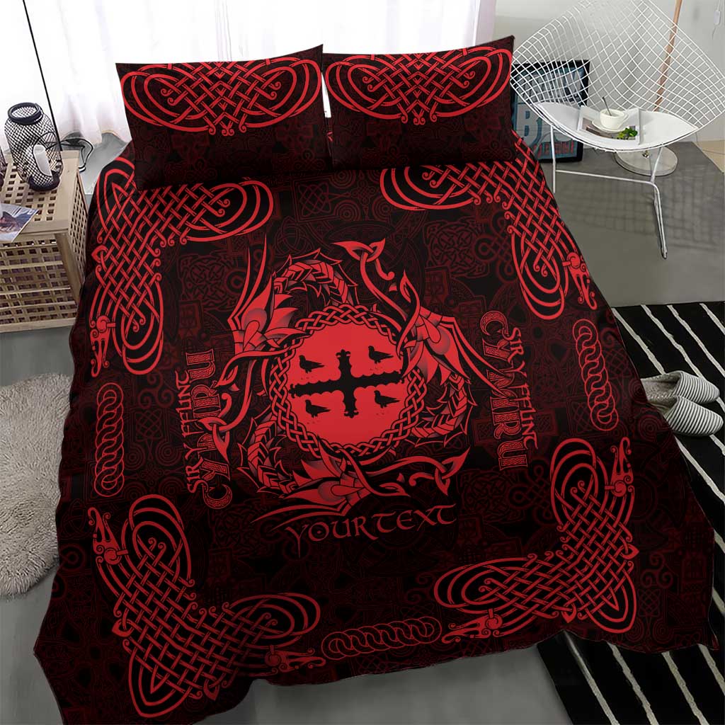 Personalized Flintshire Sir y Fflint Bedding Set Red Four Choughs Celtic-inspired - Wonder Print Shop