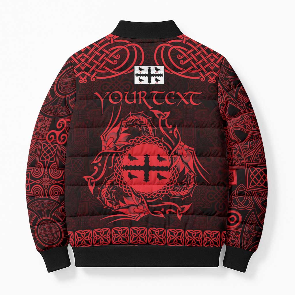 Personalized Flintshire Sir y Fflint Bomber Puffer Jacket Red Four Choughs Celtic-inspired - Wonder Print Shop