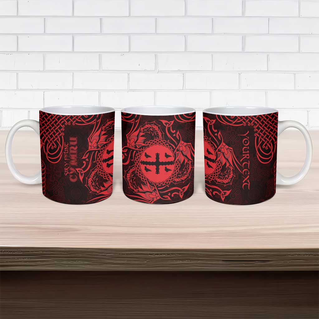 Personalized Flintshire Sir y Fflint Ceramic Mug Red Four Choughs Celtic-inspired - Wonder Print Shop