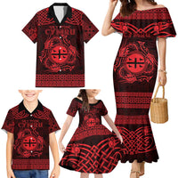 Personalized Flintshire Sir y Fflint Family Matching Mermaid Dress and Hawaiian Shirt Red Four Choughs Celtic-inspired - Wonder Print Shop