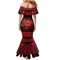 Personalized Flintshire Sir y Fflint Family Matching Mermaid Dress and Hawaiian Shirt Red Four Choughs Celtic-inspired - Wonder Print Shop