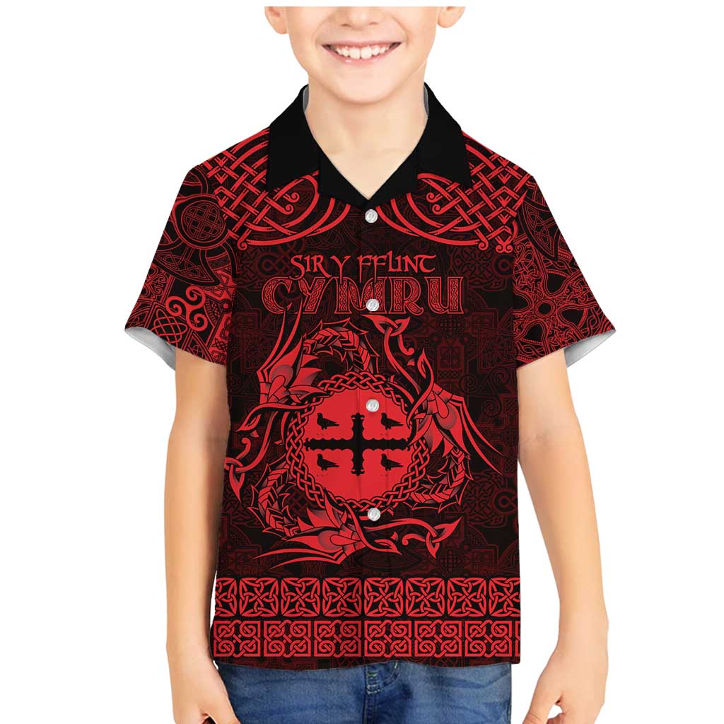 Personalized Flintshire Sir y Fflint Family Matching Mermaid Dress and Hawaiian Shirt Red Four Choughs Celtic-inspired - Wonder Print Shop