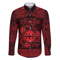 Personalized Flintshire Sir y Fflint Family Matching Off The Shoulder Long Sleeve Dress and Hawaiian Shirt Red Four Choughs Celtic-inspired - Wonder Print Shop