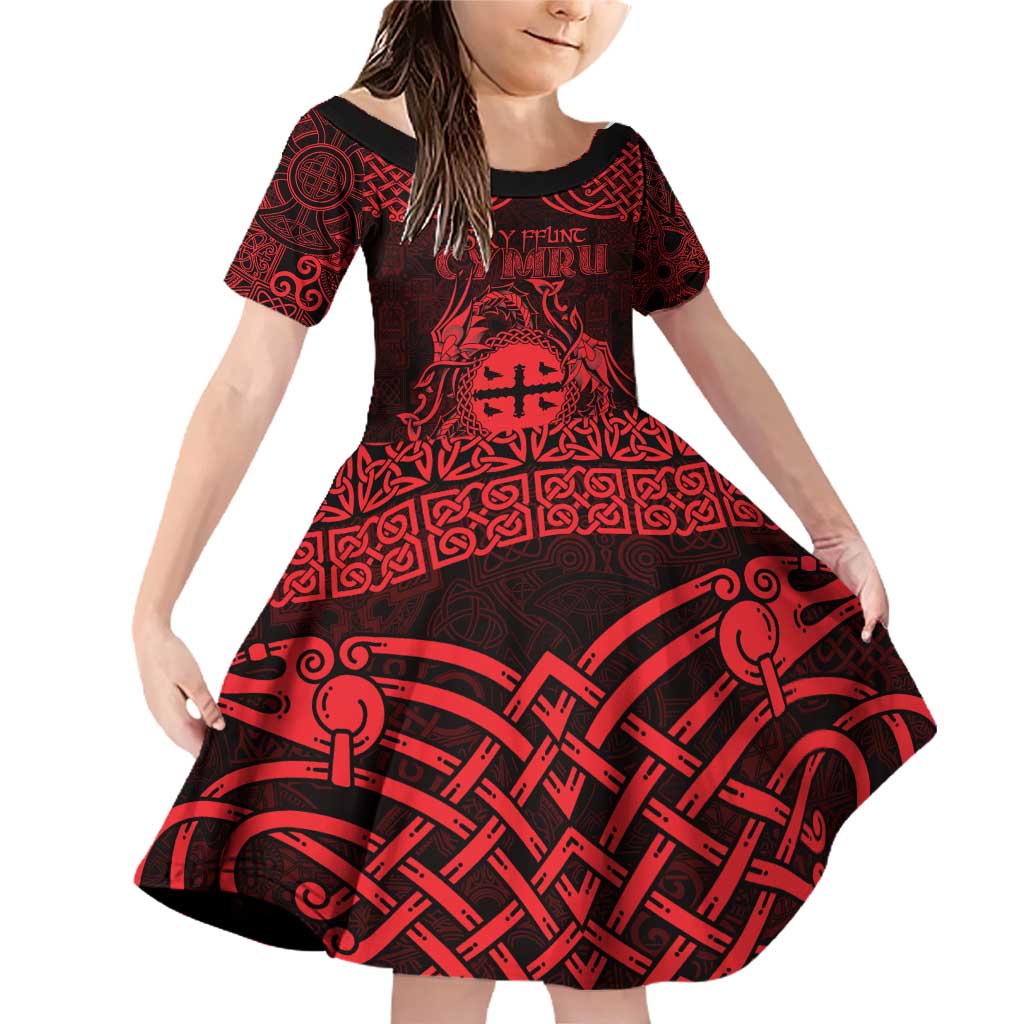Personalized Flintshire Sir y Fflint Family Matching Off Shoulder Short Dress and Hawaiian Shirt Red Four Choughs Celtic-inspired - Wonder Print Shop